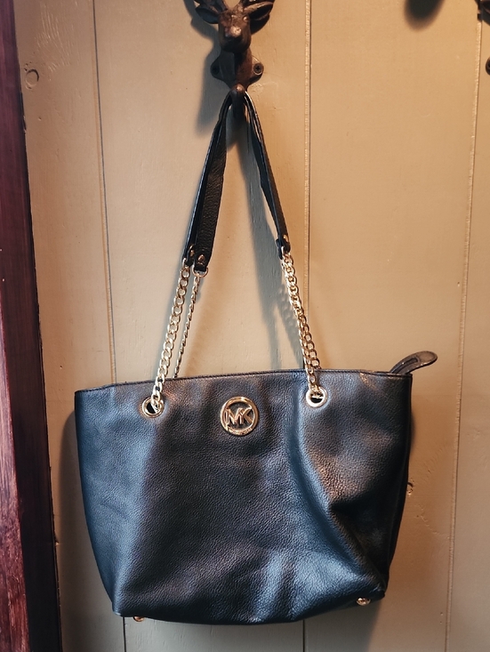 Michael Kors Handbags - Michael Kors Black Leather Tote with Gold Chain Handles